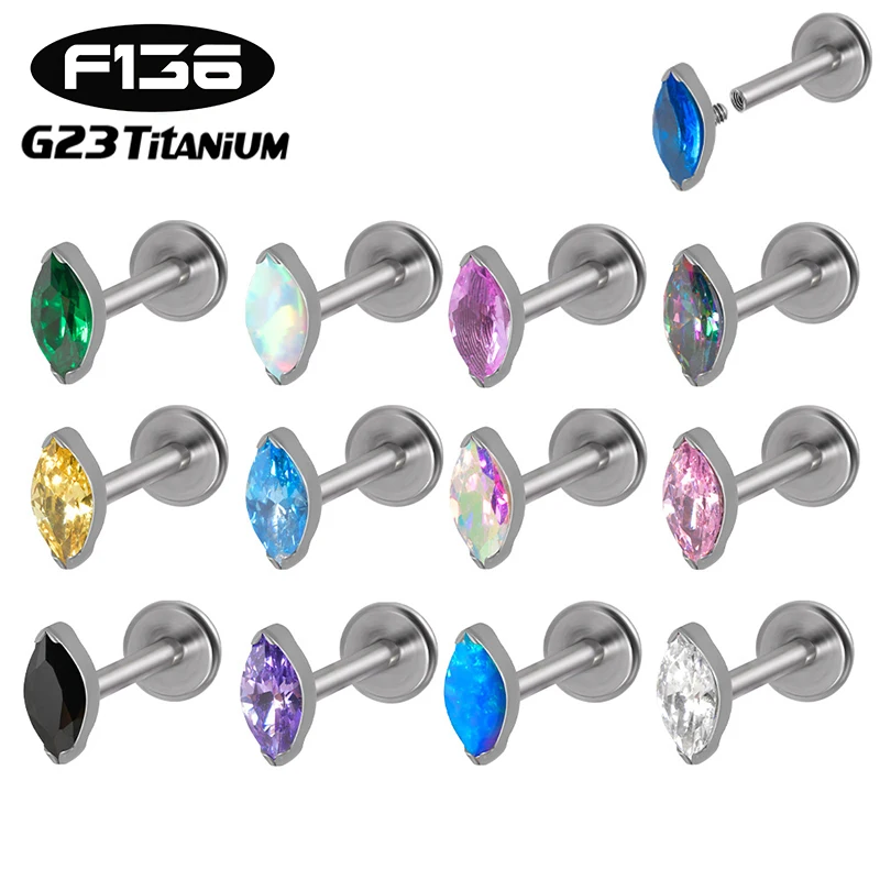 

2PC G23 Titanium Piercing16G Cartilage Stud Earring Zircon Colored Horse Eyes Helix Lobe Rook Labret Nose Stud Piercing Jewelry