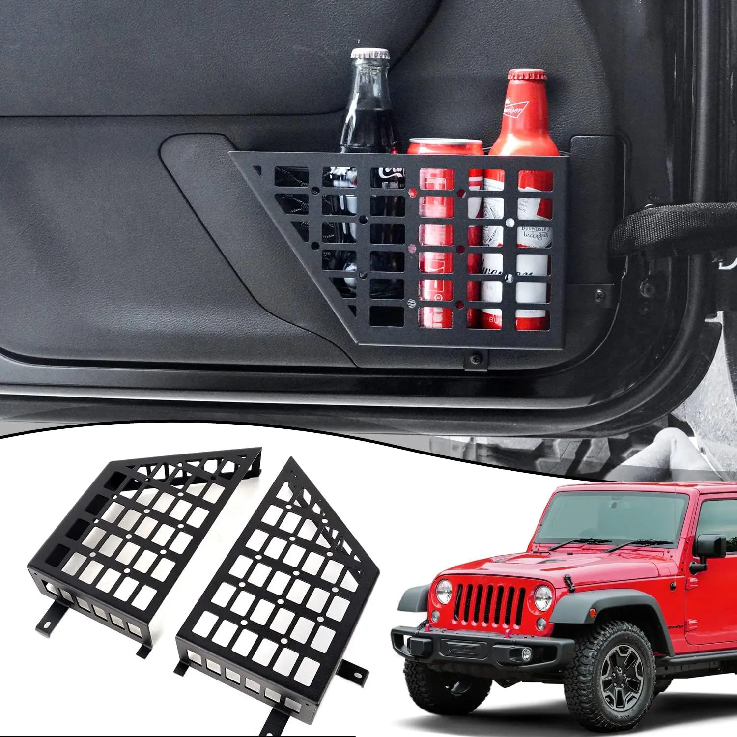 Metal Front Door Storage Pockets, Door Side Insert Organizer Box for 2007-2018 Jeep Wrangler JK JKU 2/4 Door Stainless Steel