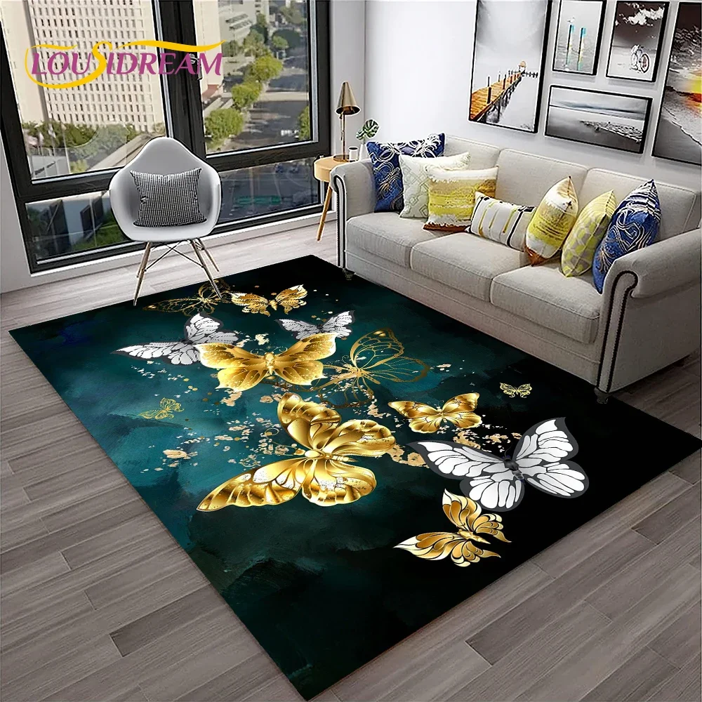 Luxury Dream Butterfly Flower Area Rug – Non-Slip Floor Mat for Living Room & Bedroom | Sofa Decor, Kids Play Rug, Home Carpet