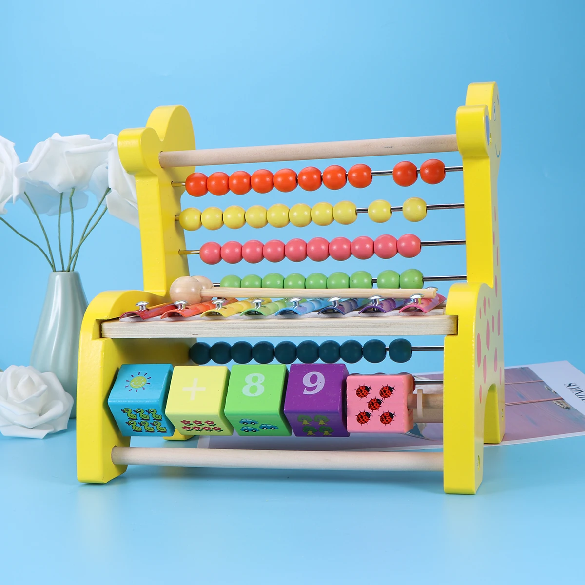 

Little Deer Calculation Shelf Xylophone Toy Musical Toddle Percussion Toys for Kids Multifunction Wooden Toddler