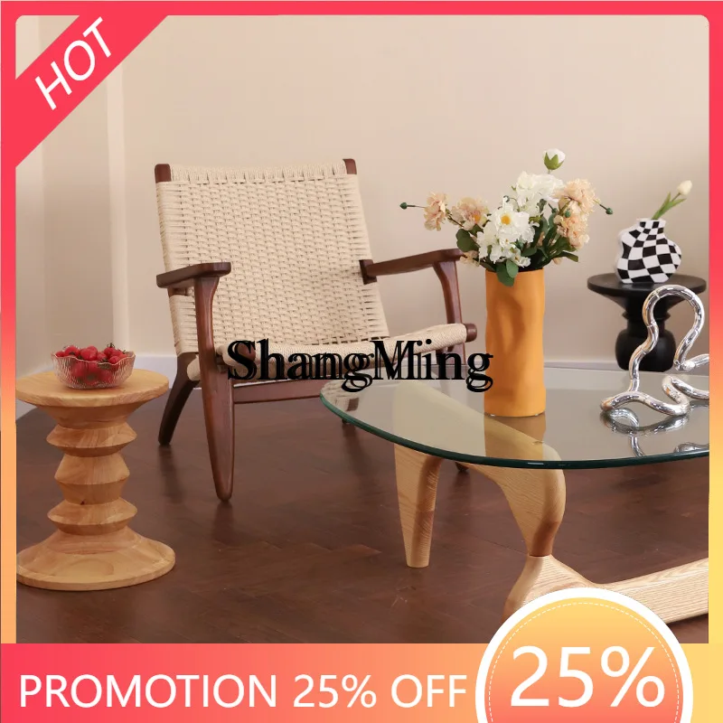 

FG simple round shoe change stool wooden pier coffee small coffee table living room retro corner table balcony table