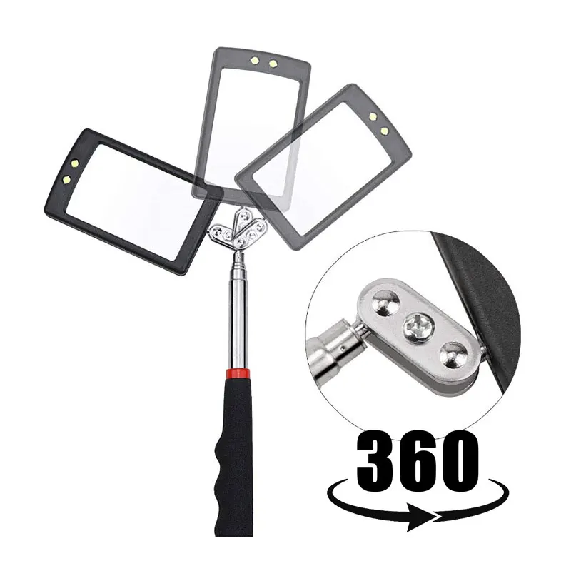 LED Inspection Mirror Light Telescoping Mirrors 360 Rotation Mechanic Tools Inspection Mirror Telescopic Handle Repairing Tools