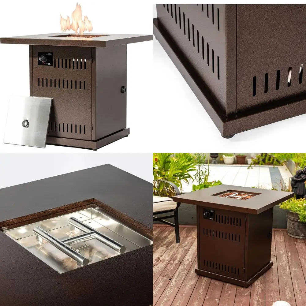 

Стол для костра на пропане, 28 дюймов, 50 000 БТЕ, уличный обогреватель для патио со стальной крышкой, большими ножками, камнями лавы, сейфом на палубе, идеально подходит для