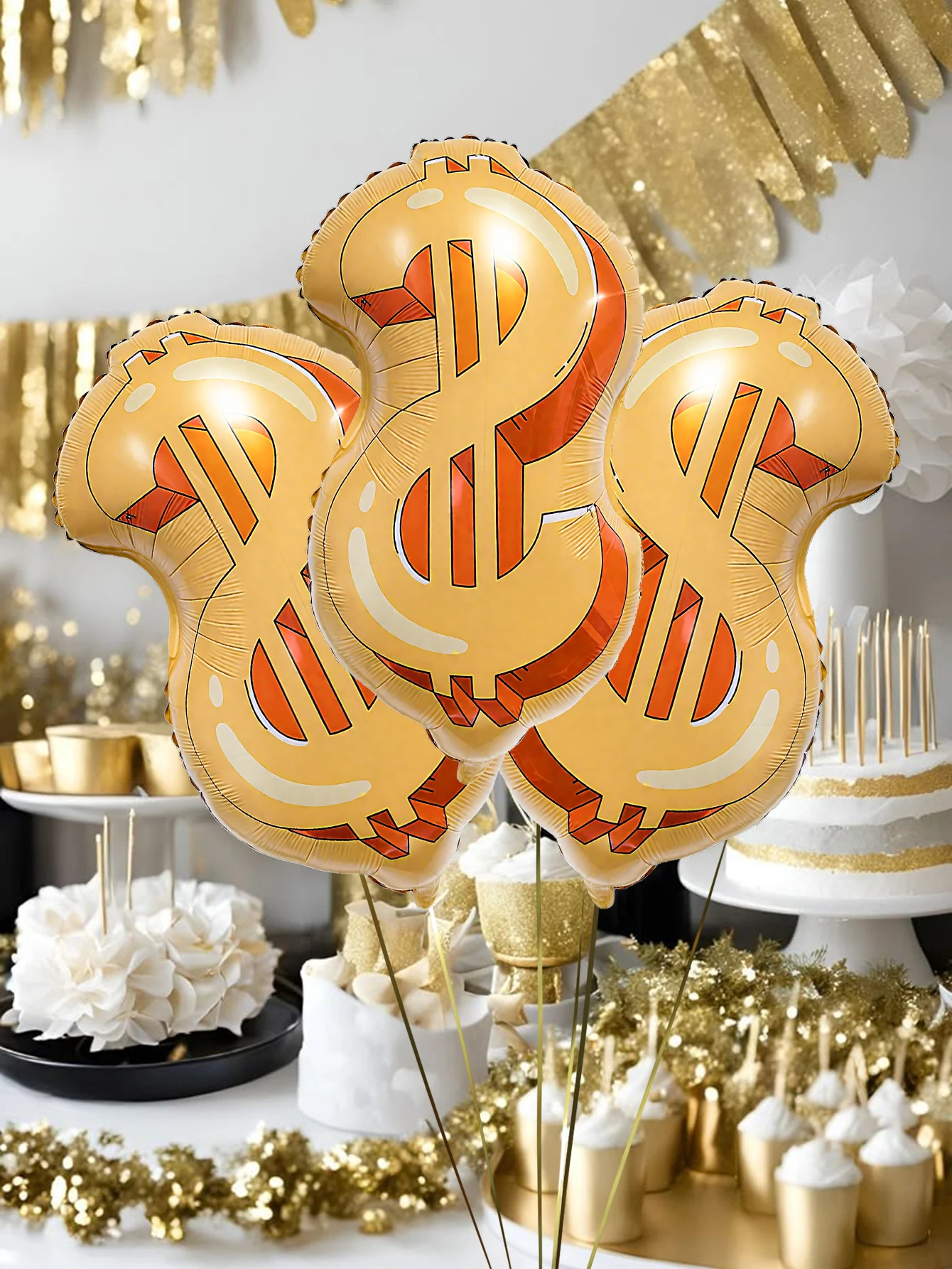 5-piece money and banknote balloon set for birthday party decorations, money-themed parties, casino parties