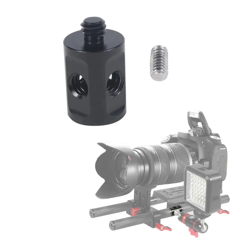 Adaptador de conexión de tornillo doble 1/4, montaje para plataforma de hombro DLSR, sistema de enfoque de seguimiento, conector de poste de varilla de tubo, soporte de luz para micrófono
