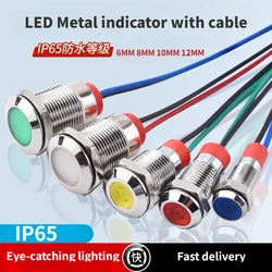 6mm 8mm 10mm 12mm LED Metal Indicator light waterproof Signal lamp with wire 3V 5V 6V 12V 24V 220v red yellow blue green white