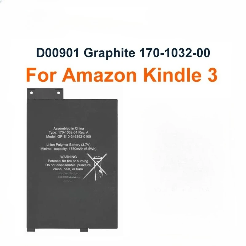 

GP-S10-346392-0100 3.7V 1750mAh Lithium Polymer Replacement Battery For Amazon Kindle 3 Keyboard D00901 E-Reader