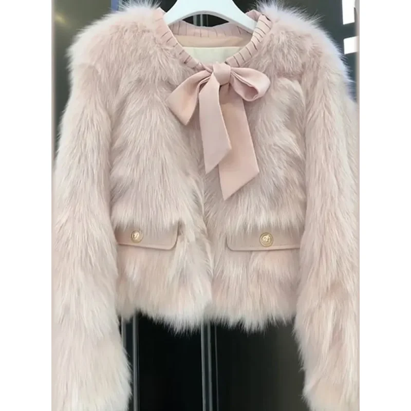 Autumn Winter Pink  Fur ort Coat Women's Faionable Eco-friendly Tassel Design Anti-aging Fluffy Top Commute Sle