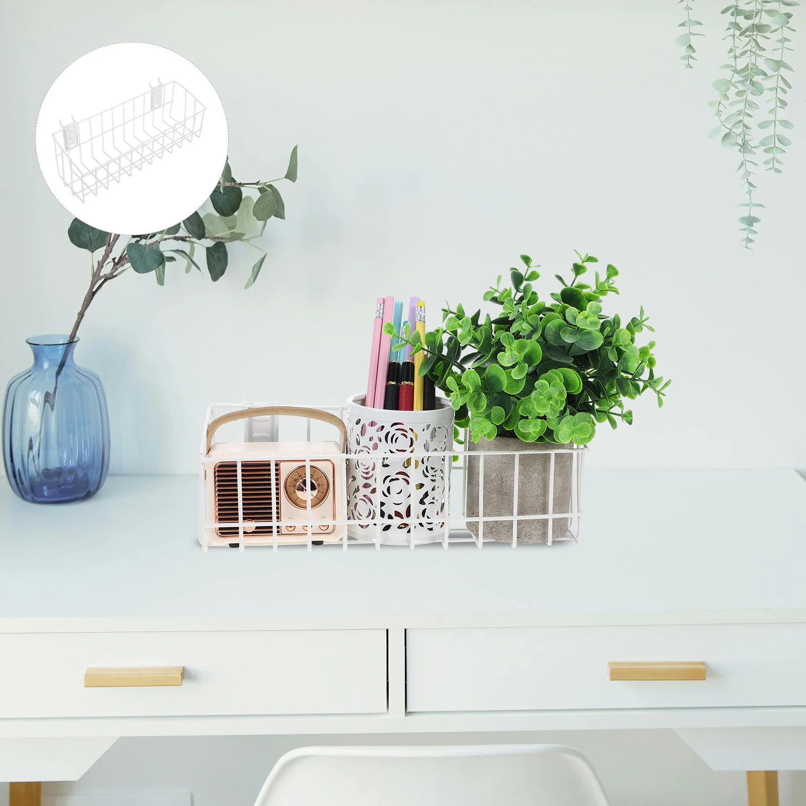 

Small Bookshelf Desk Shelf Wire Basket Hanging Rack Easy Install Scratch Resistant Organizer for Household Office