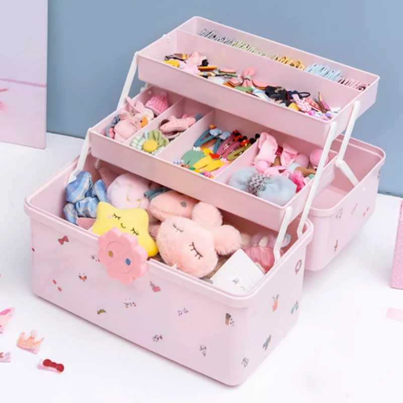 1 Piece Rubber Band Storage Pink Multilayer Hair Accessories Storage Box (Extra Large)