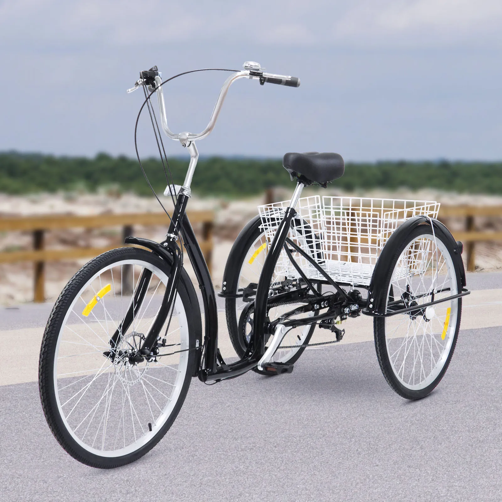 3-wheels Bicycle 26 Inch Adult Tricycles with Basket 6 Speed for Emtertainment Exercise Shopping