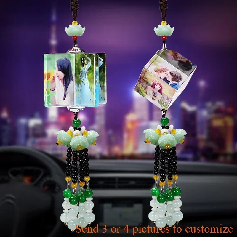 3 Photos Custom Car Pendants Rearview Mirror Pendant Handmade Diy Decorative Trailer Interior Pendant Creative Rubik's Cube Gift