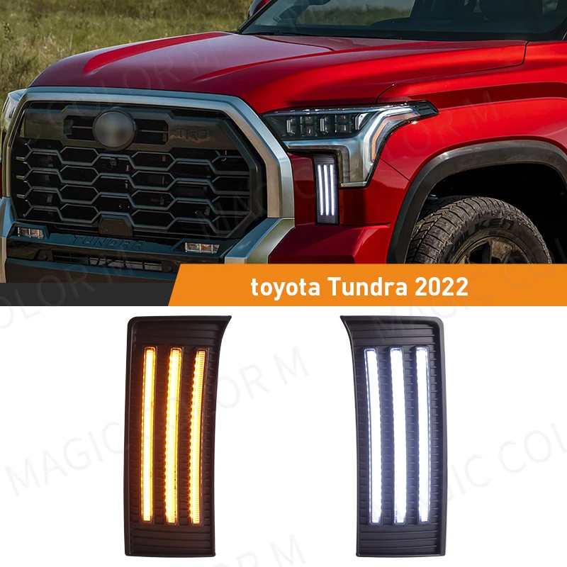 

Daytime Running Lights LED DRL For Toyota Tundra 2022 2023 White Daylights Yellow Turn Signal Lamp Waterproof Car Accessories