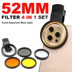 52mm 4 in 1 Set Aquarium Lens Fish Tank Phone Yellow Filter For Reduce Yellow light Coral Reef Aquarium Photography For iphone