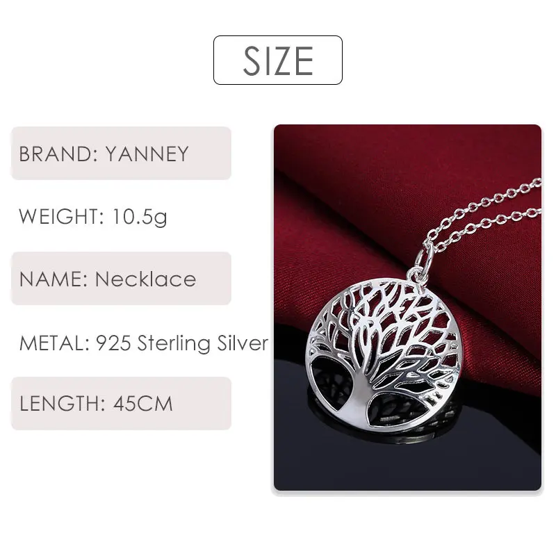925 Silver Round Tree of Life 18 Inches Necklace For Women Fashion Charm Engagement Jewelry Christmas Gifts Wholesale