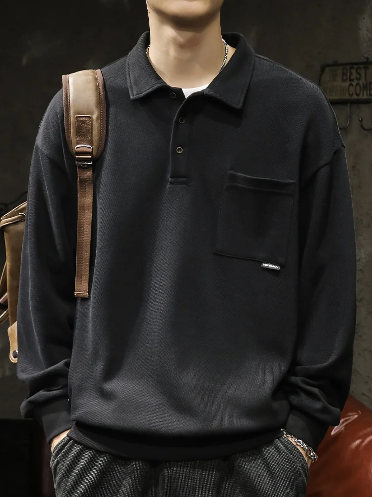 

Мужская толстовка свободного кроя с длинным рукавом, весенне-осенняя, модная, повседневная верхняя одежда, с отложным воротником, молодежный стиль