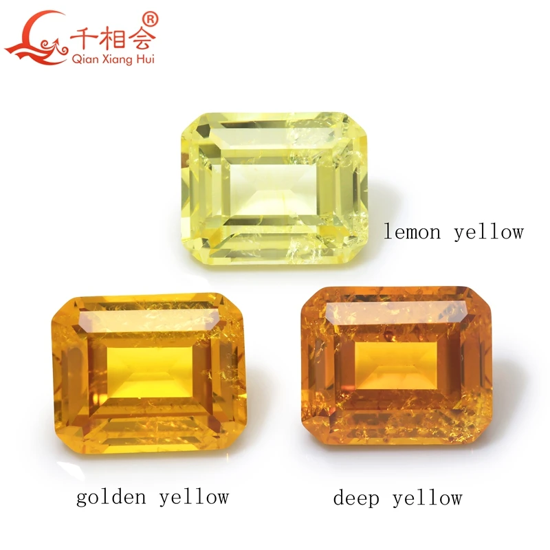 

emerald cut Lab-Created Sapphire Lemon Yellow Color Loose Gem Stone Artificial including Minor Cracks And Inclusions jewelry