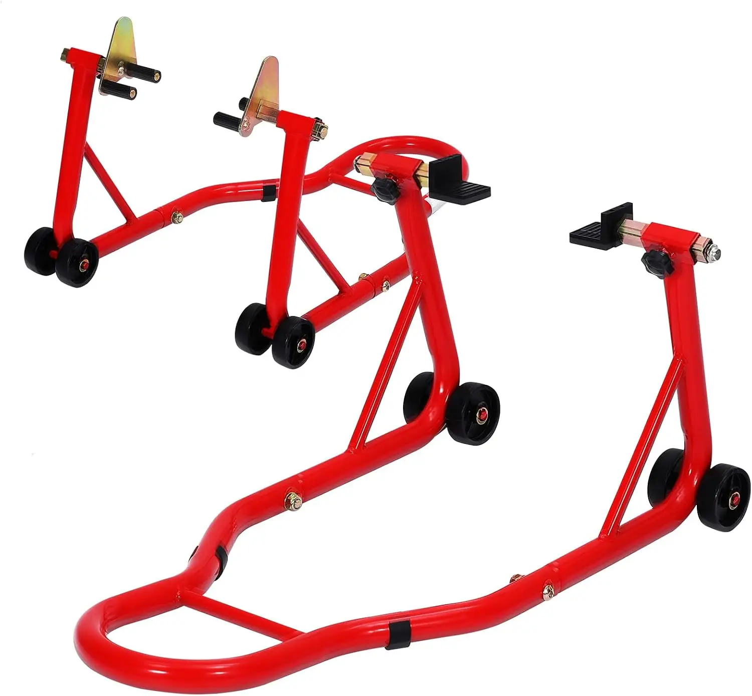 Garvee Heavy Duty Motorcycle Stand Set Front Rear, 900 Lb Capacity, Paddok Stand Combo with Adjustable U+L Swingarm Spool for Garage Repair Maintenance