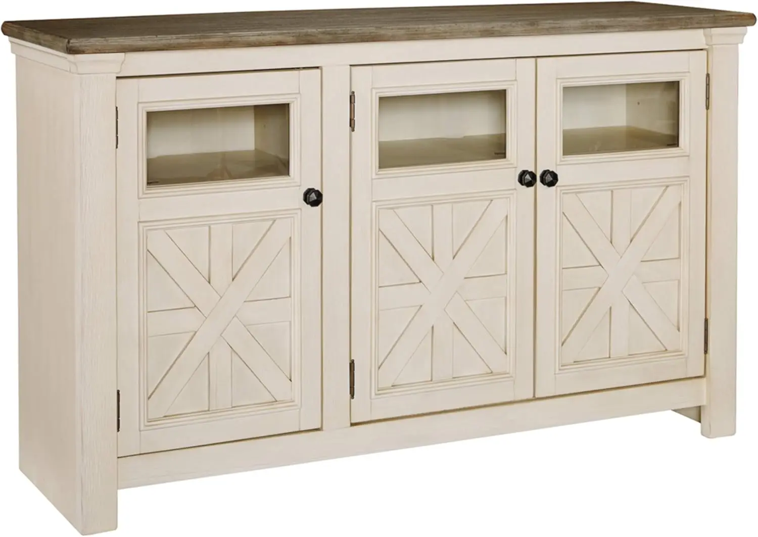 

Farmhouse TV Stand Fits TVs up to 58", 2 Cabinet Doors and 4 Adjustable Storage Shelves, Whitewash & Light Brown