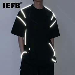 IEFB-Camiseta reflectante de manga corta para hombre, ropa de algodón a la moda, Tops holgados en blanco y negro con cuello redondo 9Y2228