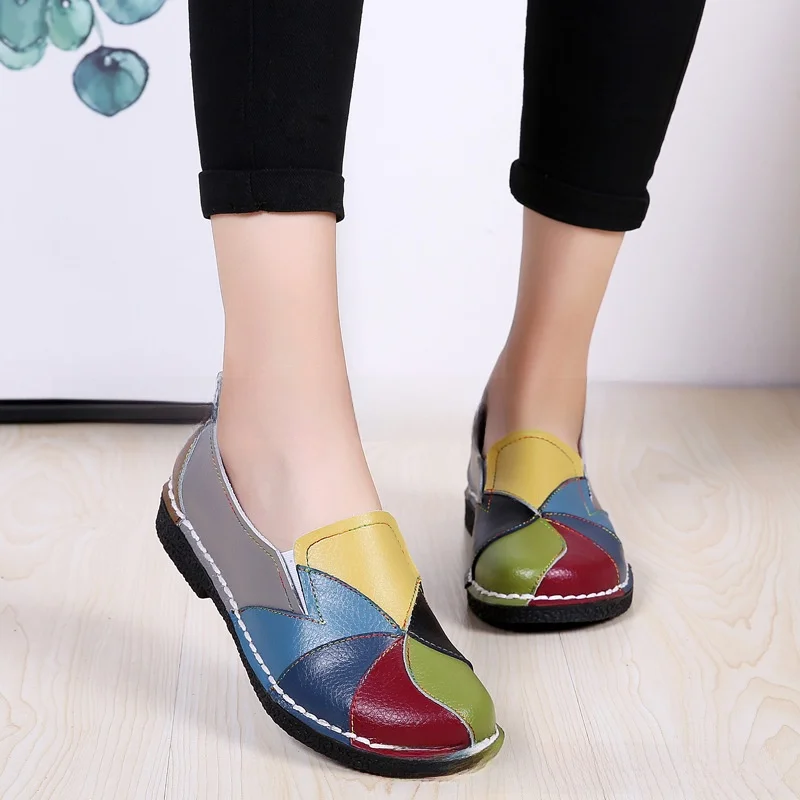 

Large Size Women's Shoes Spring Autumn New Ethnic Style Two Layer Cowhide Color Block Retro Thick Bottom Fashionable Single S...