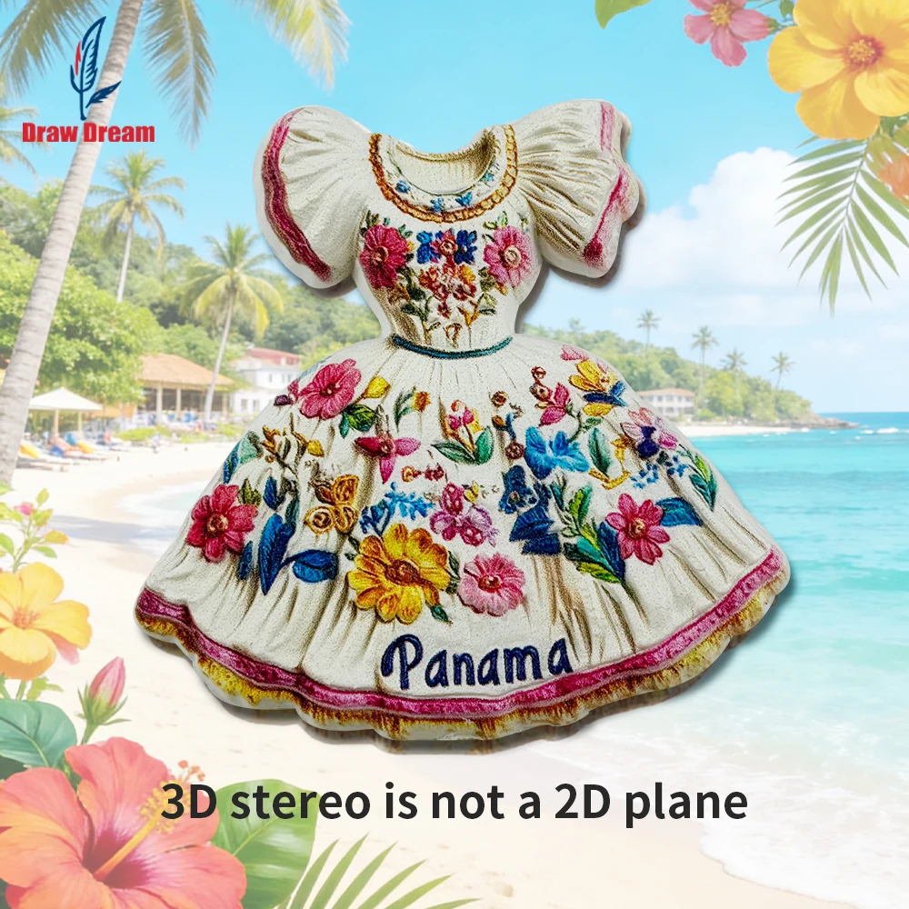 1PC Panama Traditional Ethnic Costume Creative 3D Sticker for Refrigerator, Travel Souvenir, Home Decoration, Elegant Gift