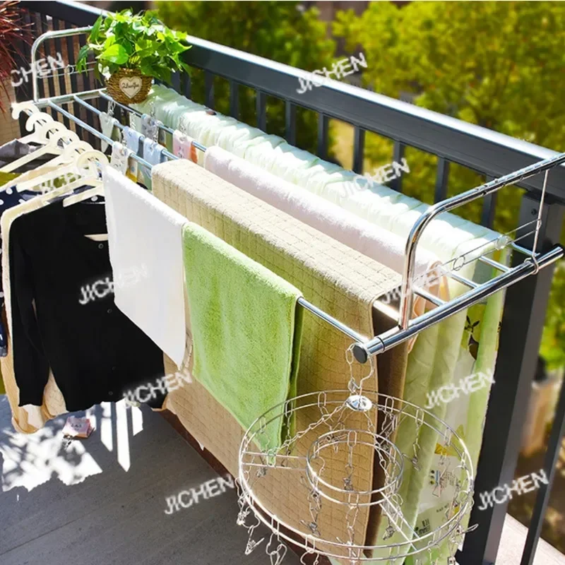 

JC Stainless Steel Window Railing Drying Rack Household Folding Cloth Hanger Movable AirDrying Solution SpaceSaving Efficient