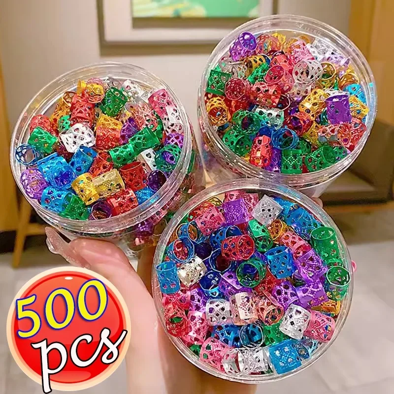 100-500pcs Gold Silver Dreadlock Hair Rings Cuff Clips Hair Braids Colorful Dirty Braids Beads Hairpin Jewelry Hair Accessories