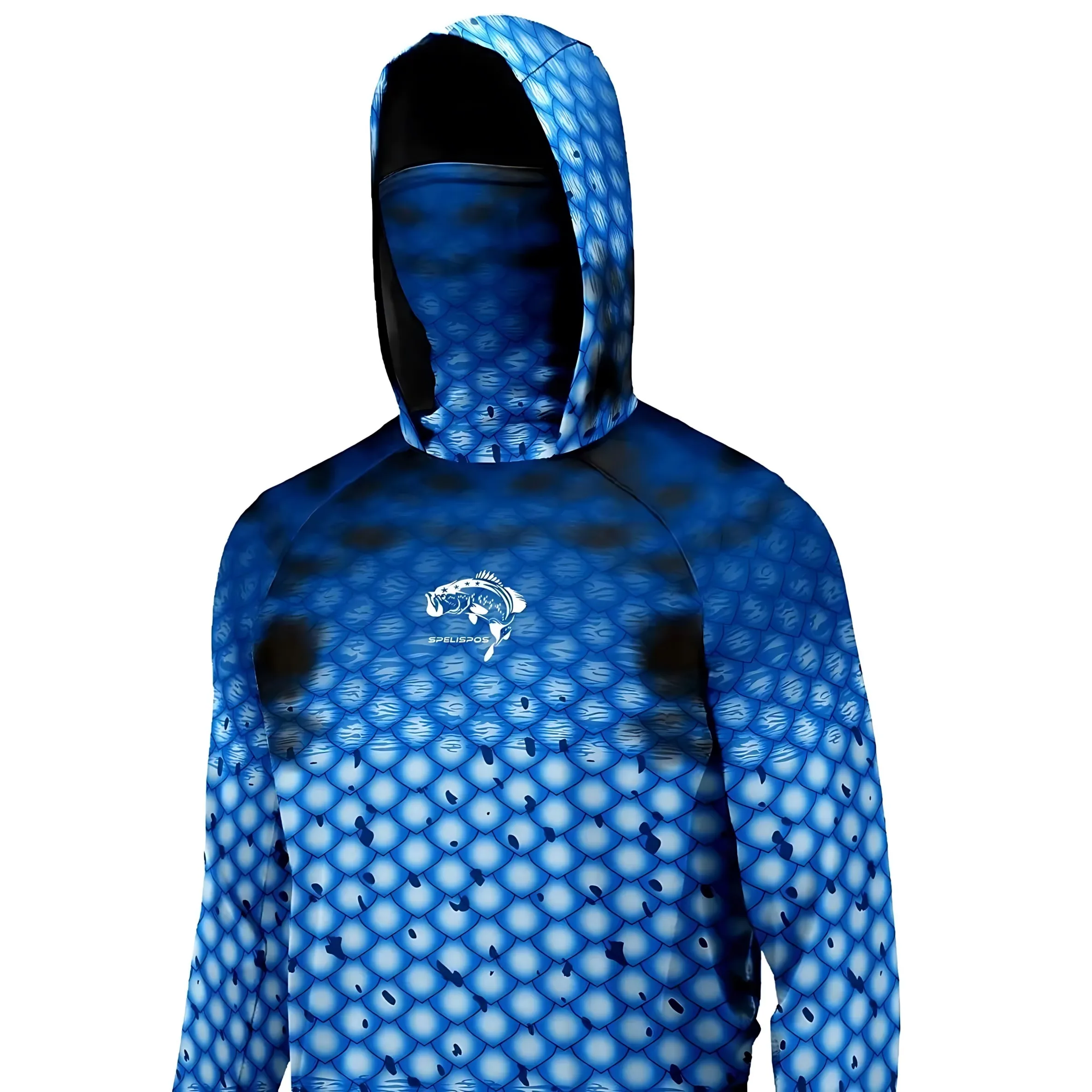 Men's long-sleeved T-shirt with sun protection hooded jacket protective mask one-piece outdoor long-sleeved top