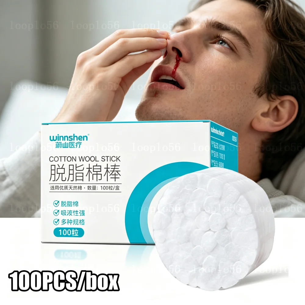 100Pcs Effective Rapid Nose Bleed Stopper - Super Absorbent Sterile Disposable Hemostatic Cotton Rolls for Kids & Adults