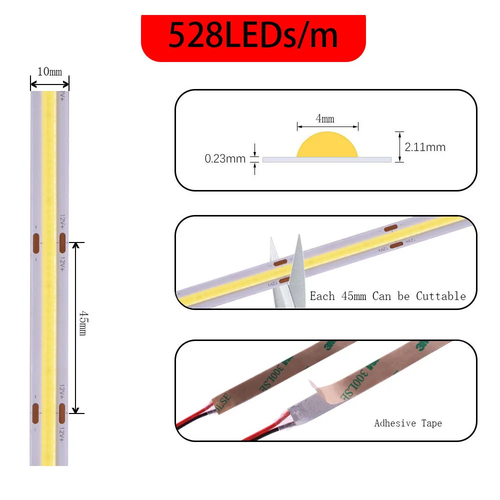 Pasek COB LED światło o wysokiej gęstości jasności 480/528 diody LED/m elastyczne oświetlenie liniowa taśma ściemnialna wstążka dekoracja pokoju