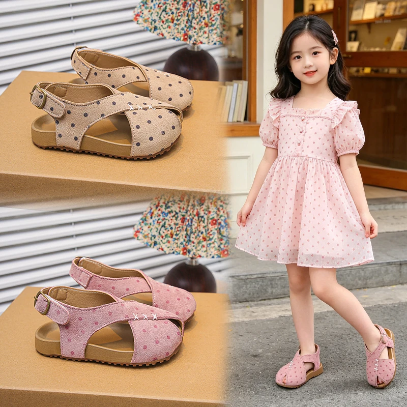 

YUYIN 2026 Summer New Children's Fashion Sandals Children’s Princess Casual Shoes Girls' Sweet Polka Dot Sandals Hollow-out Soft