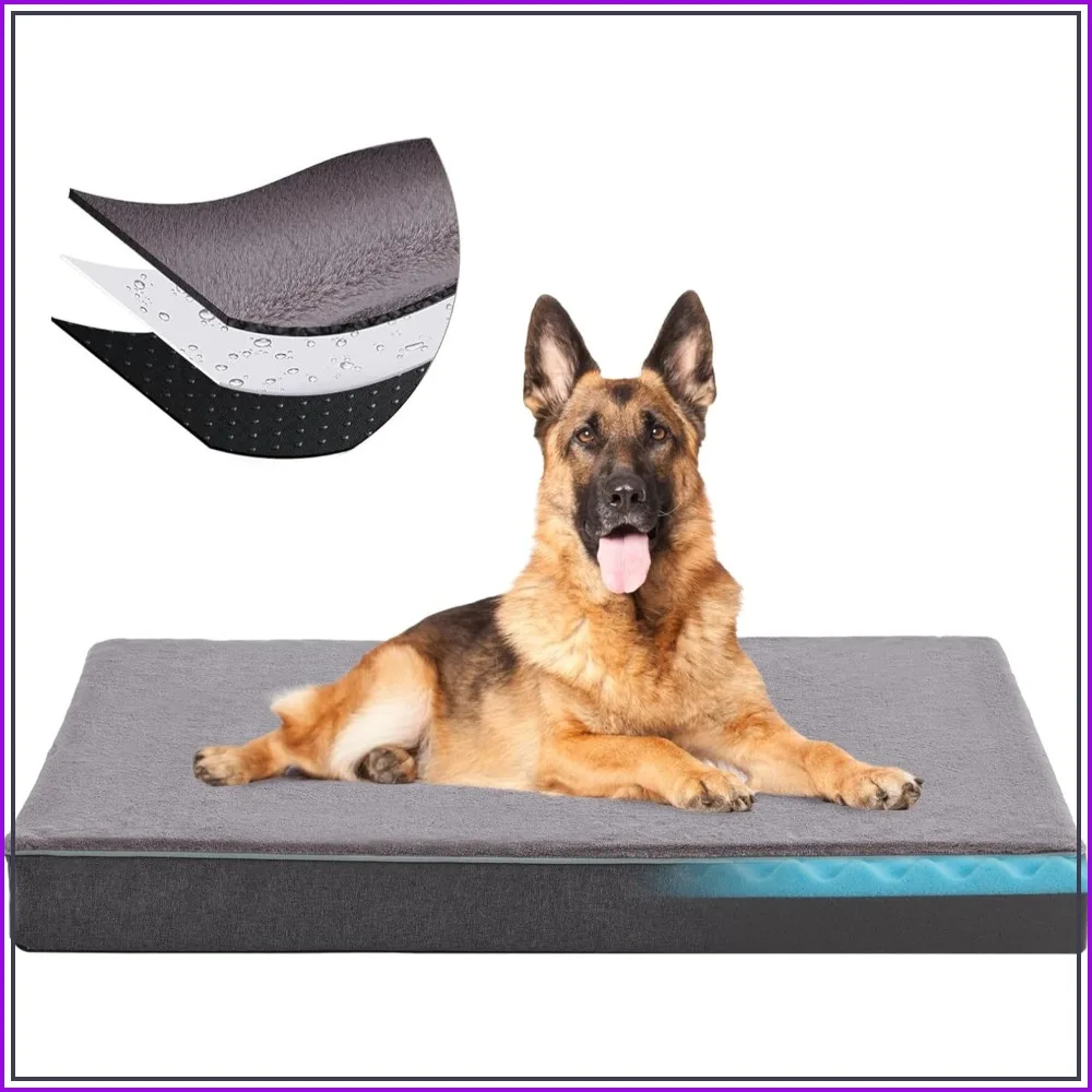 

Orthopedic Memory Foam Dog Bed, Cooling Gel Crate Mat for Large Dogs, Washable Cover & Non-Slip Bottom, 50"x34"x5" Grey