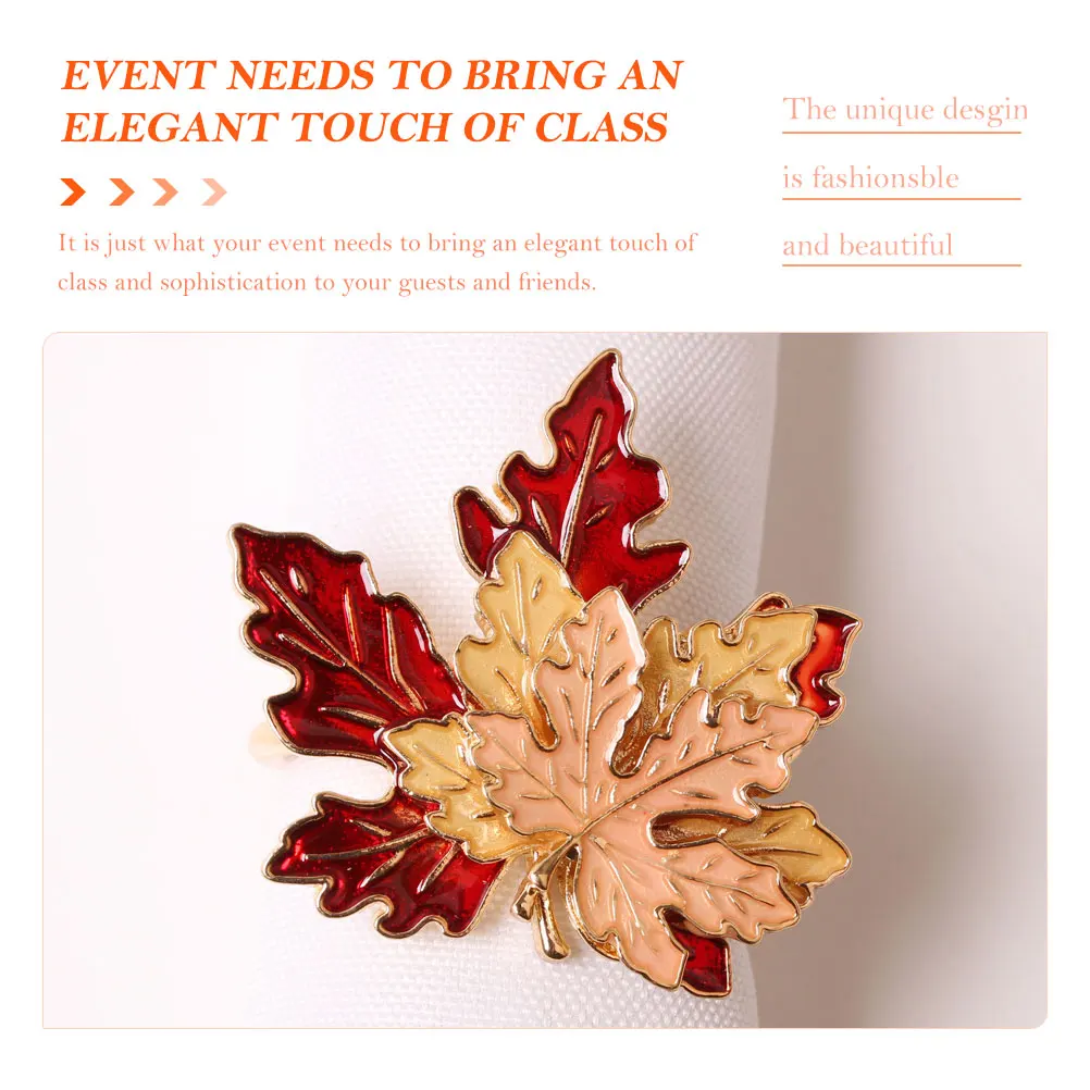 

4pcs Rings Maple Leaf Decorative Table Buckles Thanksgiving Day Napkin Holders Farmhouse Party Supplies Restaurant Hotel Zinc