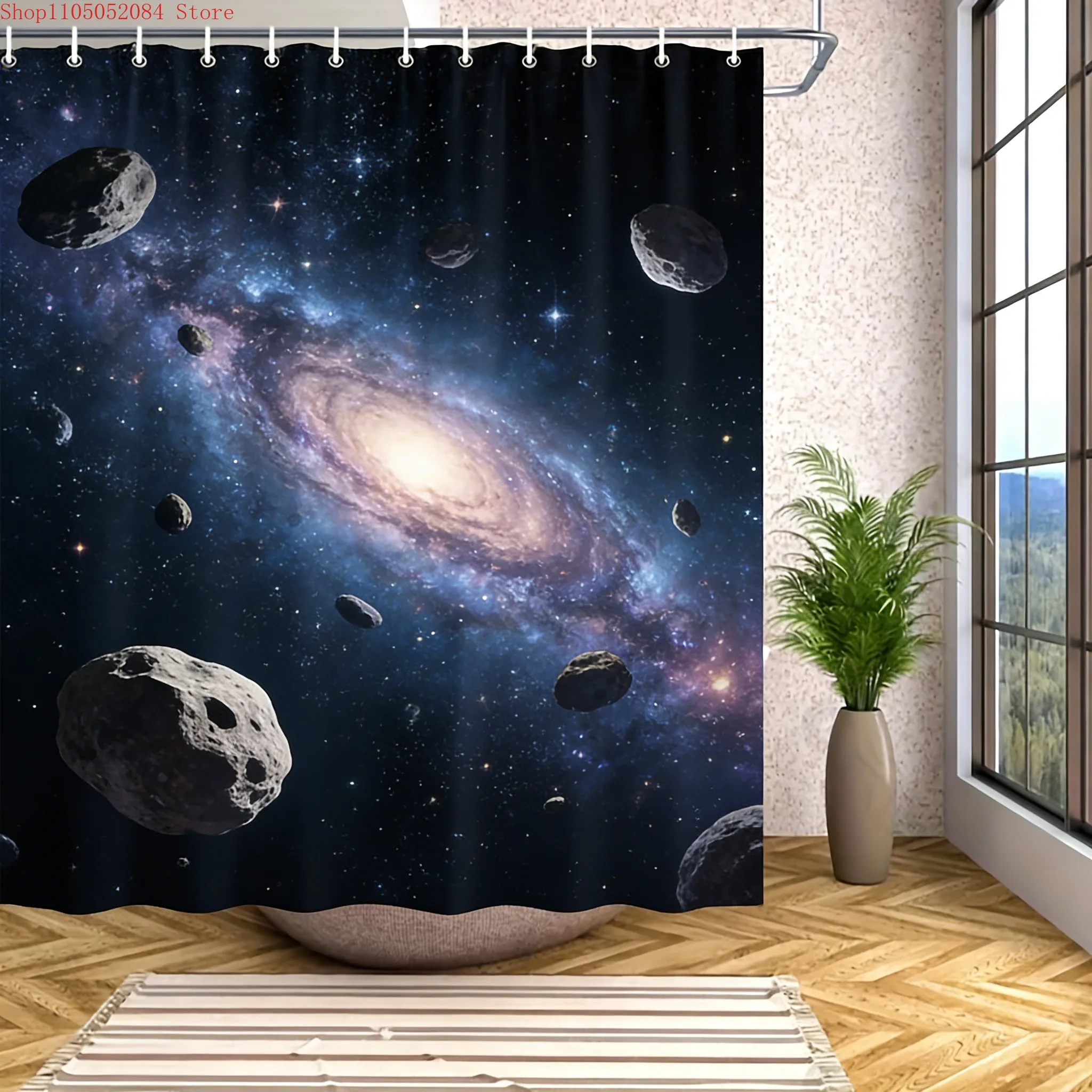 Spiralgalaxie im Weltraum mit Asteroiden, wasserdichter Duschvorhang für kosmische Badezimmerdekoration ✨