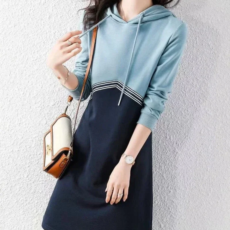 Cotton Women's Long Sleeve Dresses Fashion Splicing Female Dress Loose Elastic Elegant Luxury New Features of Party A Line G Hot