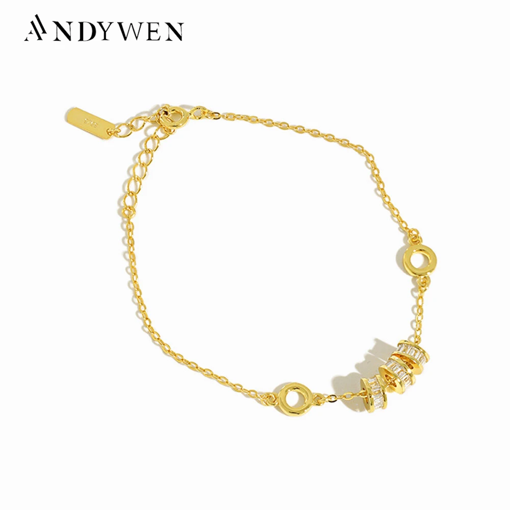 ANDYWEN 2020 925 Sterling Silver Gold Zircon Charm Bracelet Adjustable Women Fashion Fine Jewelry 2021 Wedding Simple Women