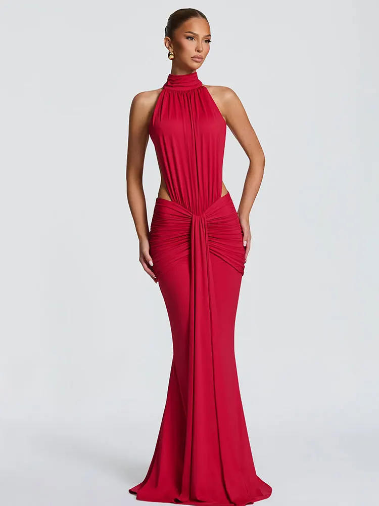 GACVGA Rollkragen-Rückenfreies Sexy Maxikleid für Damen, elegantes, schulterfreies, ärmelloses, gerafftes, figurbetontes Club-Party-Langkleid