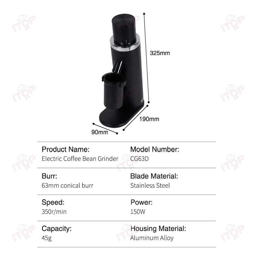 Molinillo de café eléctrico ITOP CG63D, 63MM, eliminación estática de rebabas cónicas, molinillo de frijol/SOE de un solo origen, ajuste continuo