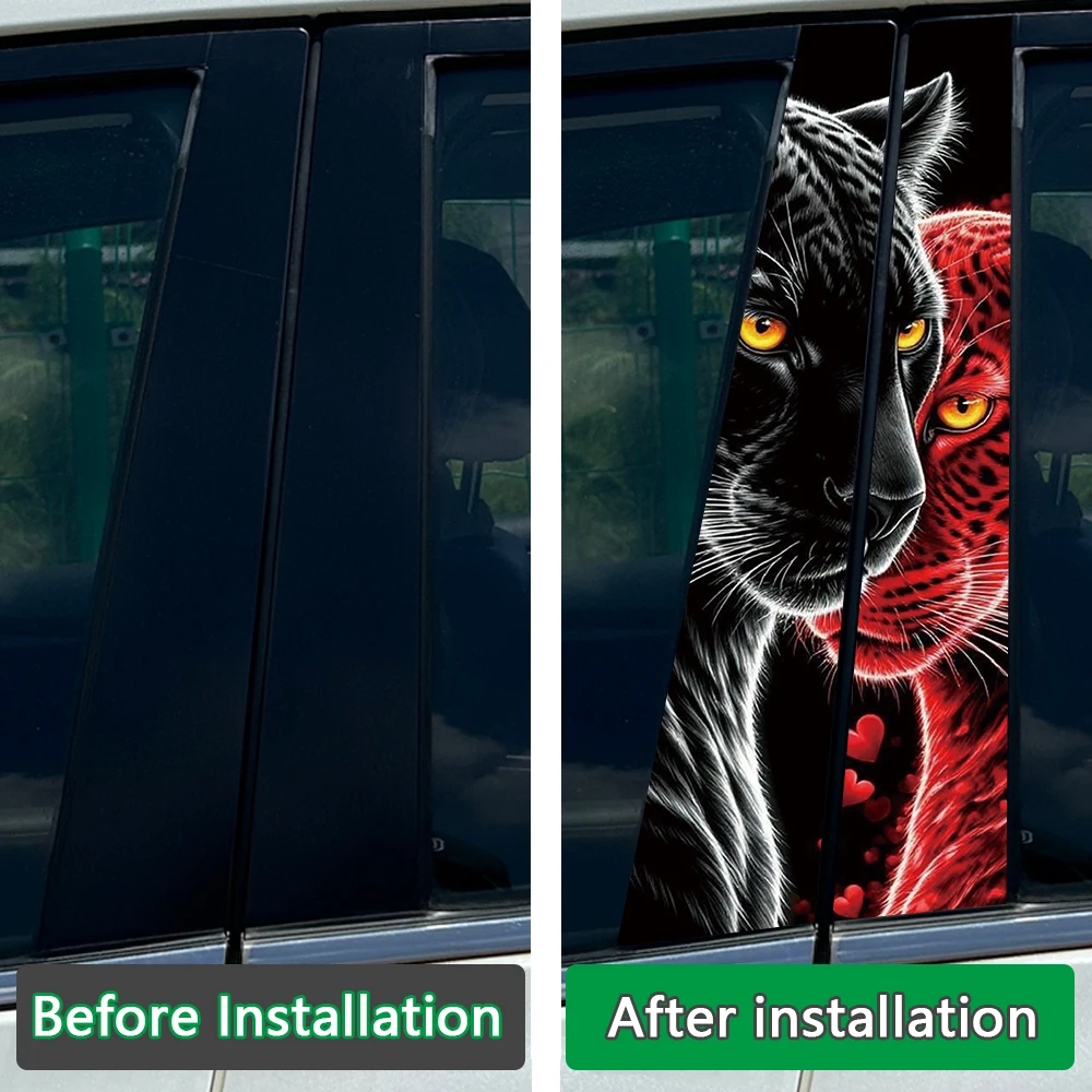 1/2pcs  Leopard Panther Cheetah Car Center Pillar Sticker Auto B Pillar Protective Film Decoration Scratch Cover Stickers
