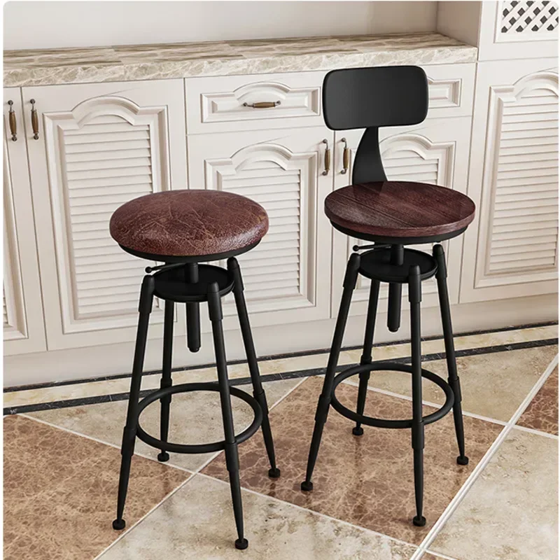 

Vintage Dining Chairs Lifting Rotating Bar Stools Iron High Foot Counter Seat High-temperature Baking Paint Nordic Furniture