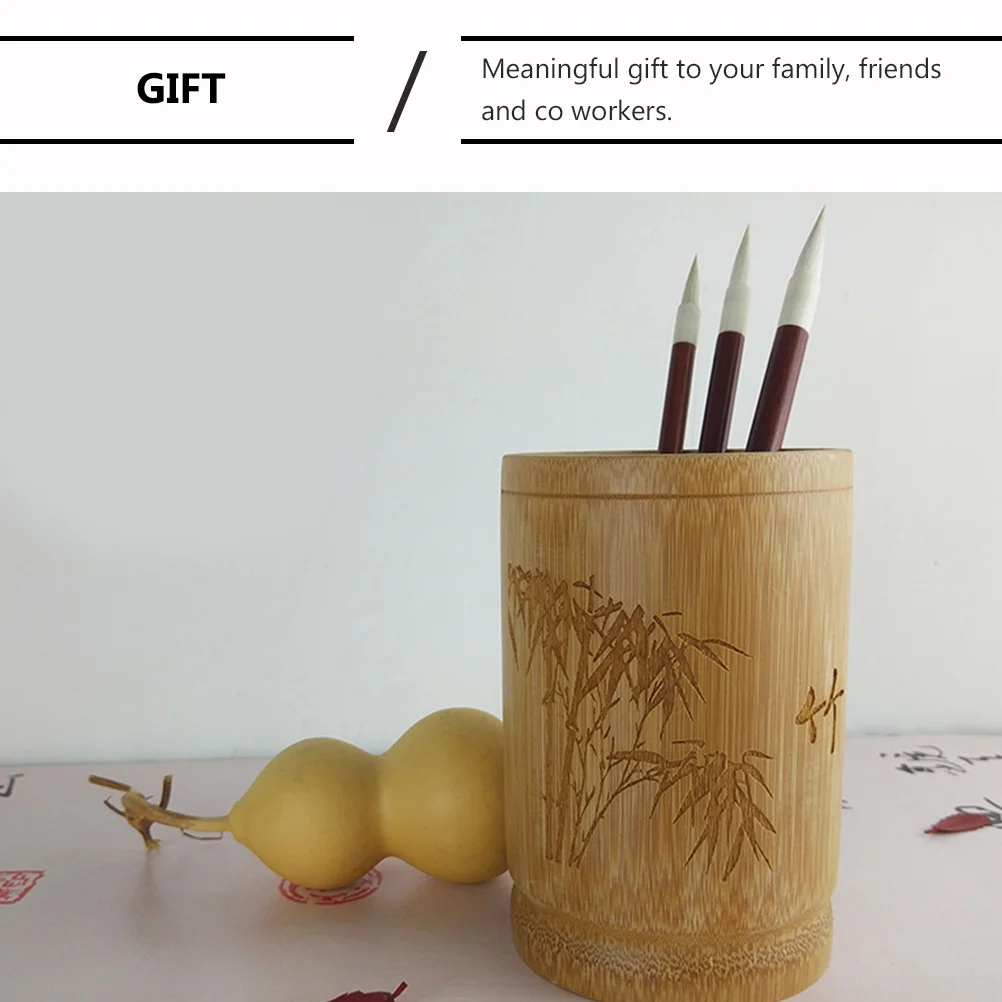 1Pcs Bamboo Desktop Pen Case Exquisite Carving Ink Brush Holder Stationery Organizer for Home Office Study Storage Box