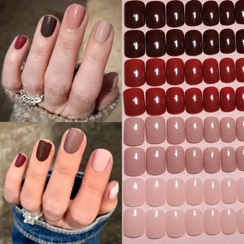 96PCS Short Press On Nails Square Fake Nails 4 Different Colors Combination Solid Color Acrylic Nails for Women