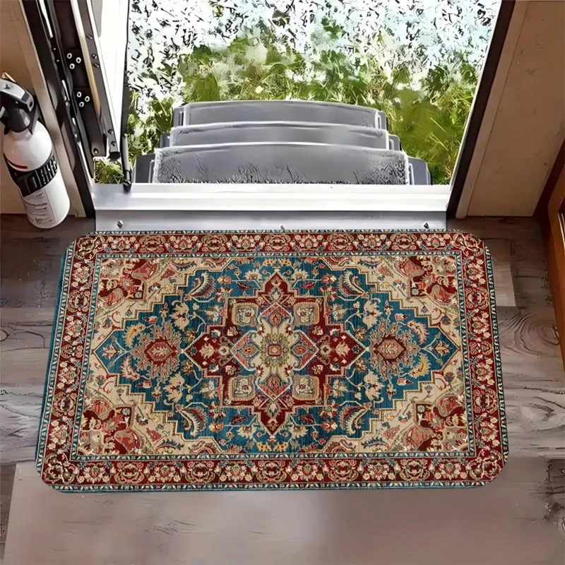 Vintage Oriental Floral Pattern Door Mat for Entryway Outdoo
