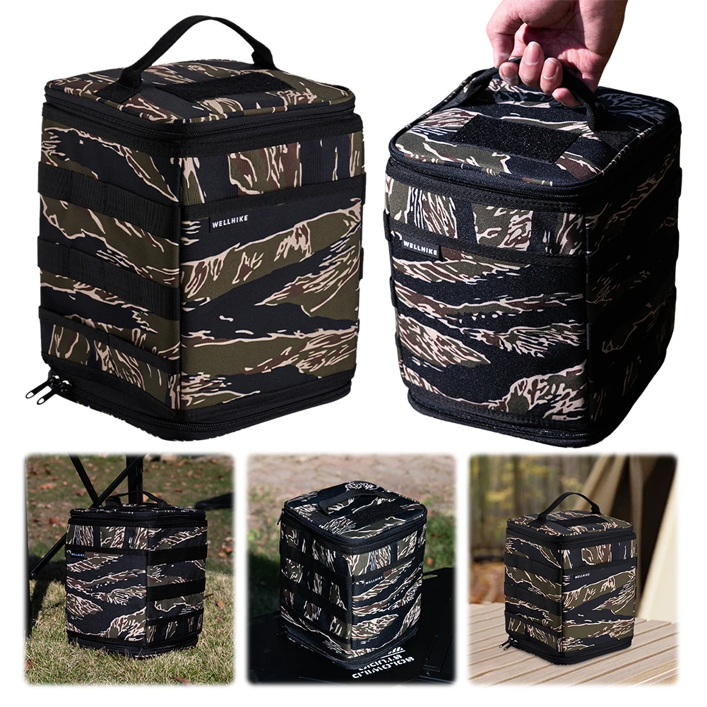 9.8L Gas Tank Storage Bag Large Capacity Travel Tableware Handbag Tiger Stripes Outdoor Cookware Organizer for Family Activities