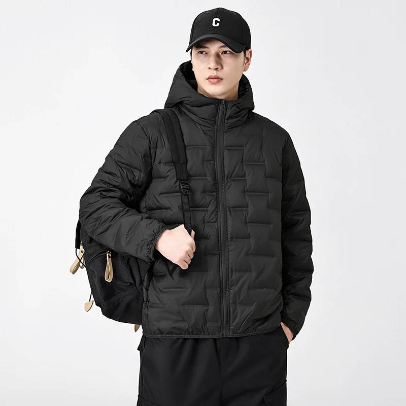 Autumn/winter men's casual simple white duck down lightweight windproof outdoor fashionable versatile hooded design down jacket