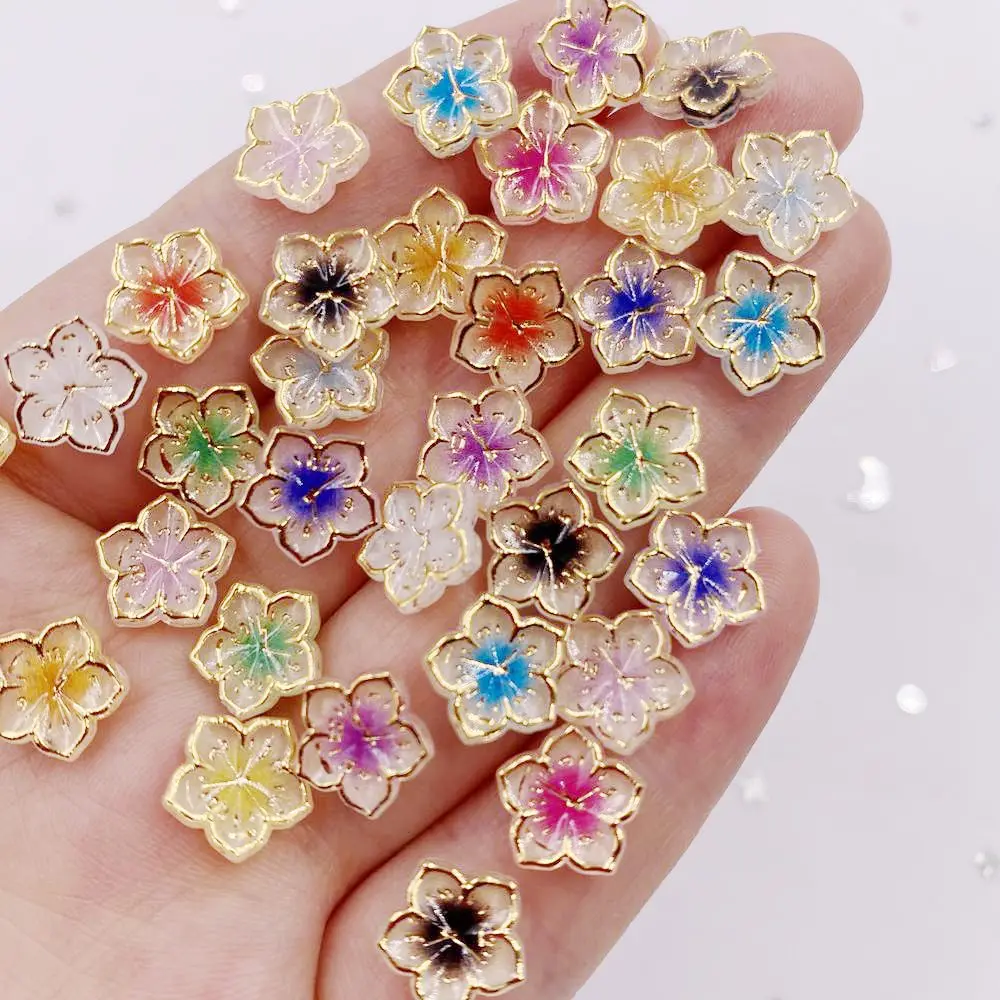 50pcs Resin Cute Colorful 10mm Clock Flower Crystal Gem Flatback Rhinestone Applique DIY Wedding Scrapbook for Nails Craft L613