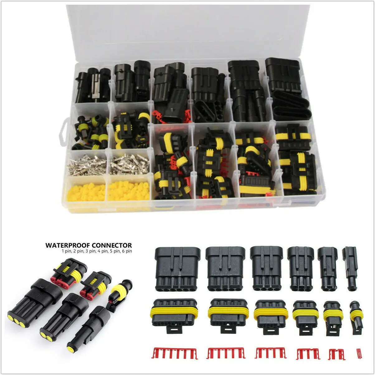 708/408/382/352/240/296/194/15pcs 1-6Pins HID Waterproof Connectors Car Marine Seal Electrical Wire Connector Plug Truck Harness