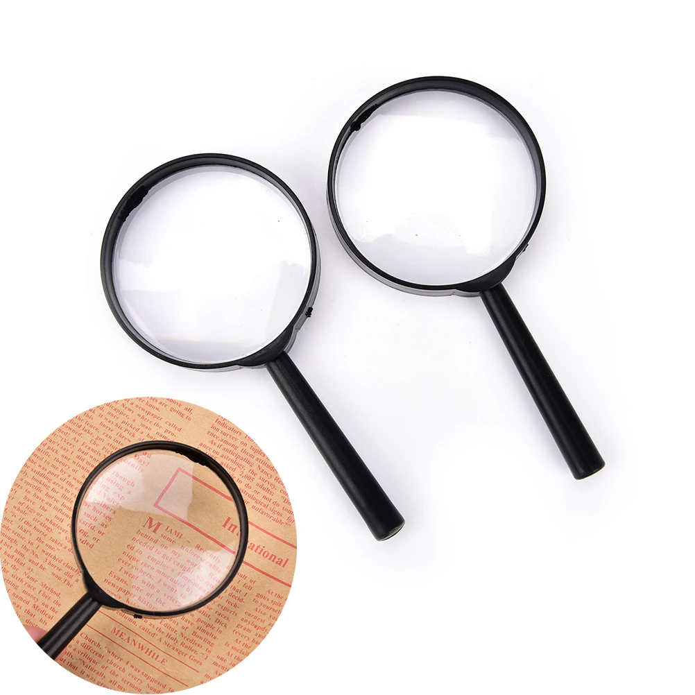 [SU]1Pcs 60mm Black Handheld 5X Magnifier Handheld Glass Magnifying Low Vision Reading[SU]