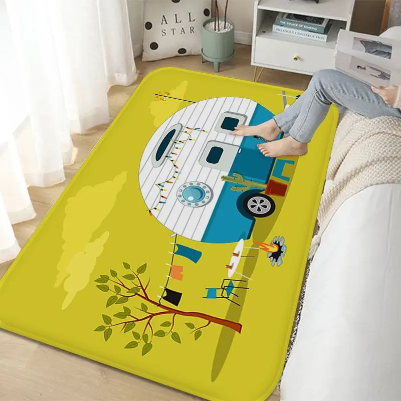 Cartoon Camper Room Mats Kids Room Bedroom Decoration Balcony Anti-Slip Doormat Living Room Bedside Mats